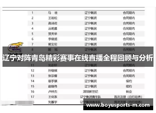 辽宁对阵青岛精彩赛事在线直播全程回顾与分析